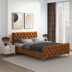 Cama tamaño king de terciopelo Bailey color coñac