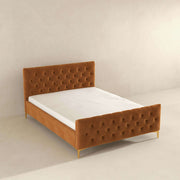 Cama tamaño king de terciopelo Bailey color coñac