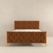 Cama tamaño king de terciopelo Bailey color coñac