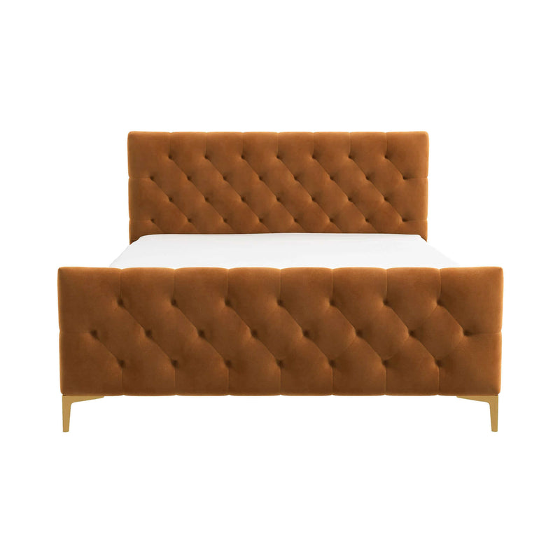 Cama tamaño king de terciopelo Bailey color coñac