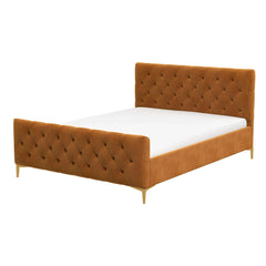 Cama tamaño king de terciopelo Bailey color coñac