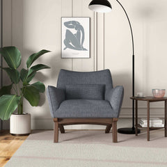 Sillón Brayden de lino gris estilo moderno de mediados de siglo con diseño de lado marino