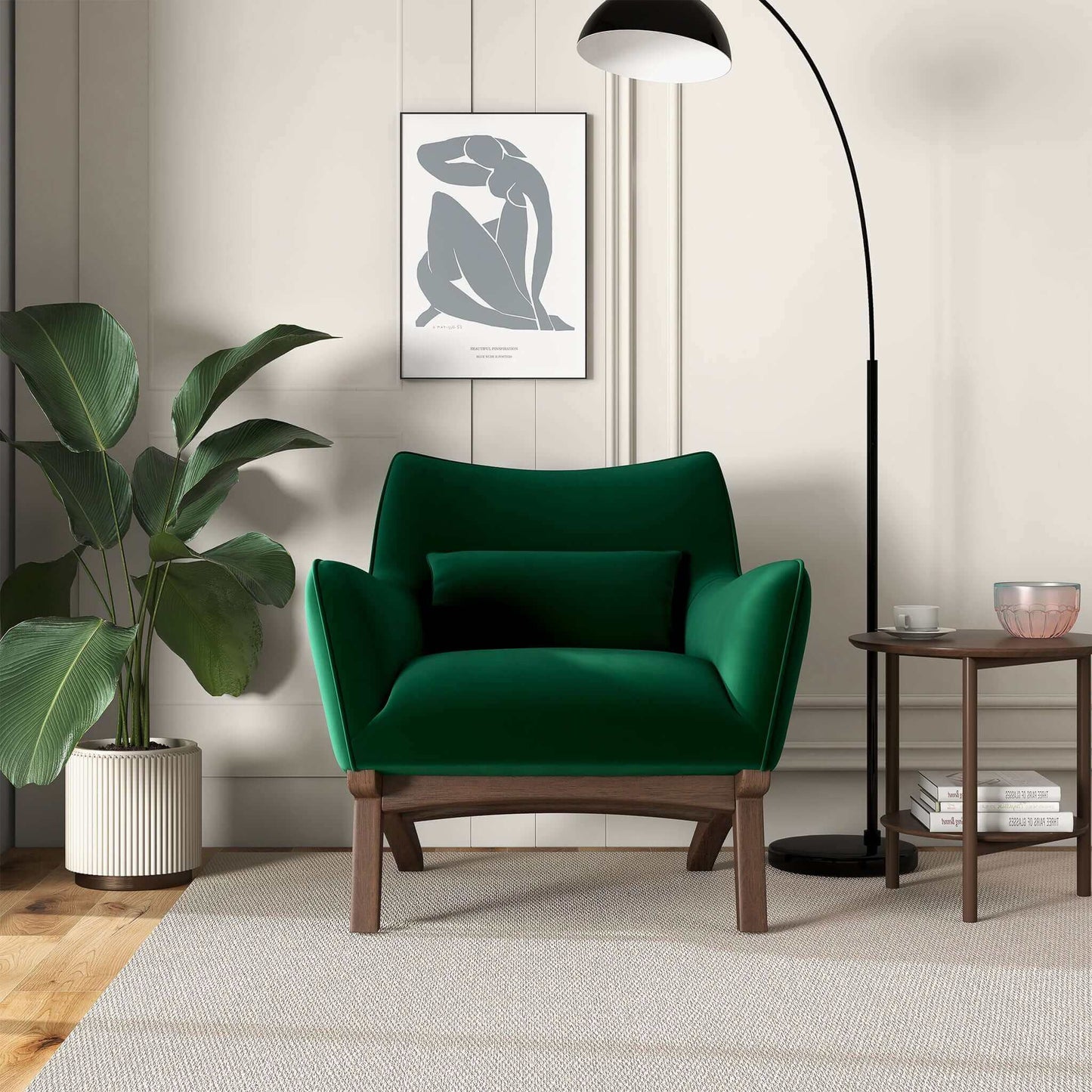 Sillón Brayden de terciopelo verde oscuro de mediados de siglo