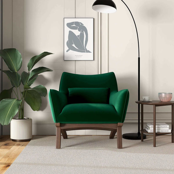 Sillón Brayden de terciopelo verde oscuro de mediados de siglo