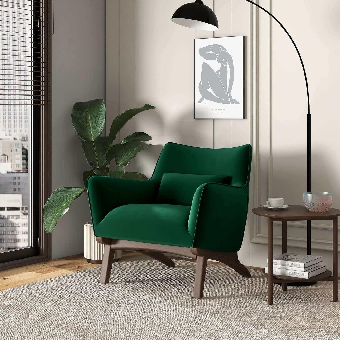 Sillón Brayden de terciopelo verde oscuro de mediados de siglo