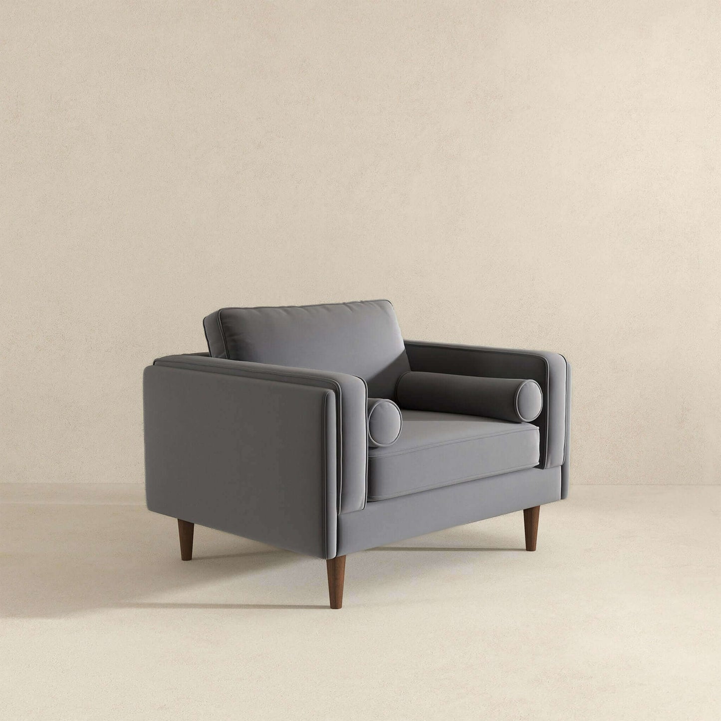 Sillón de terciopelo gris ámbar