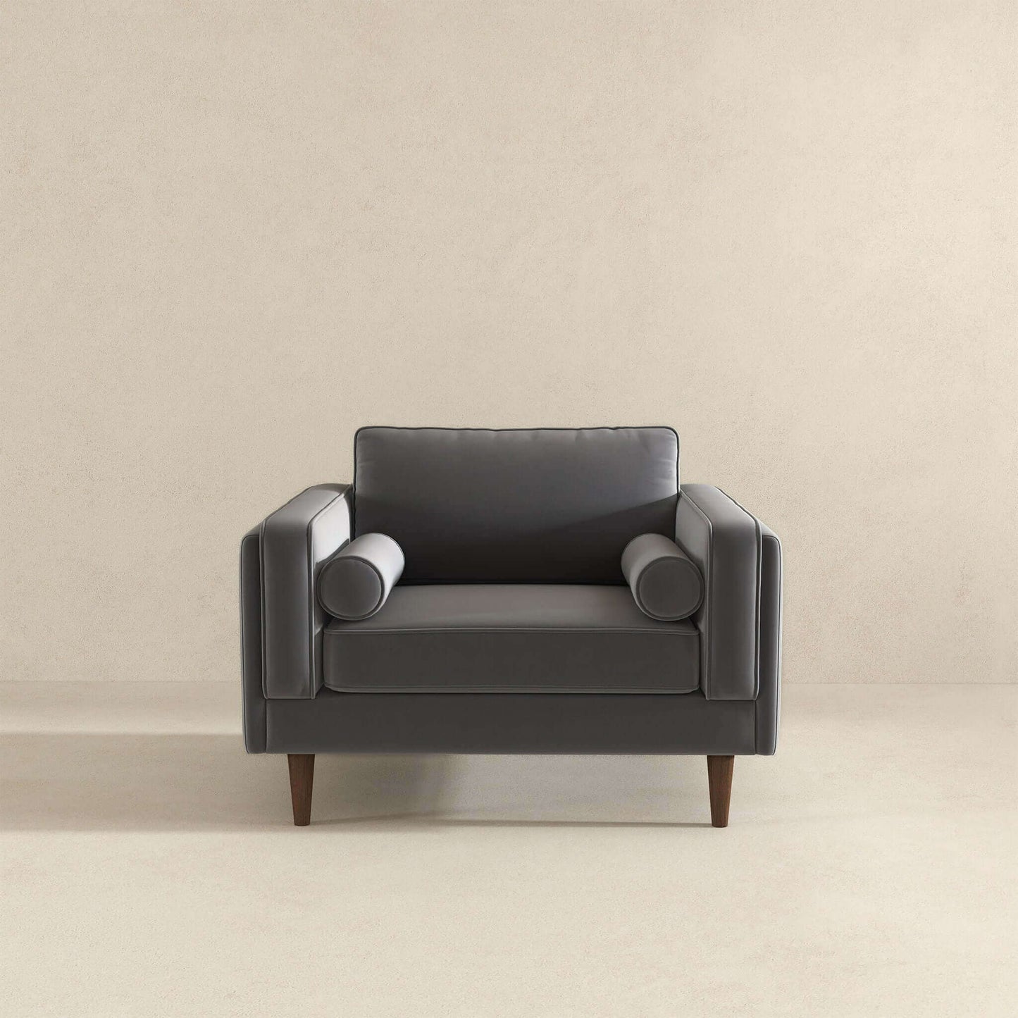 Sillón de terciopelo gris ámbar