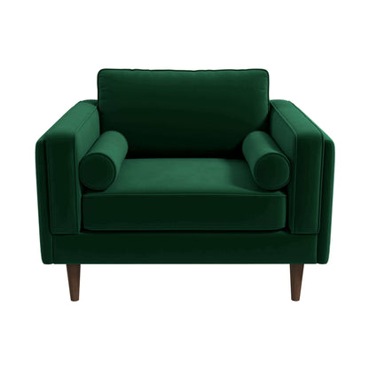 Sillón de terciopelo verde oscuro ámbar