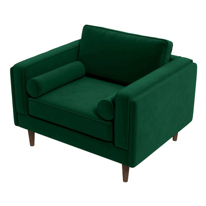 Sillón de terciopelo verde oscuro ámbar