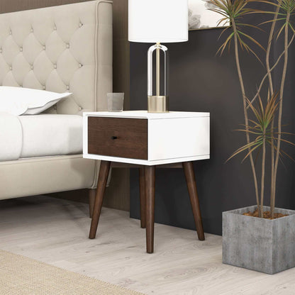 Mesita de noche de madera maciza Avery con 1 cajón