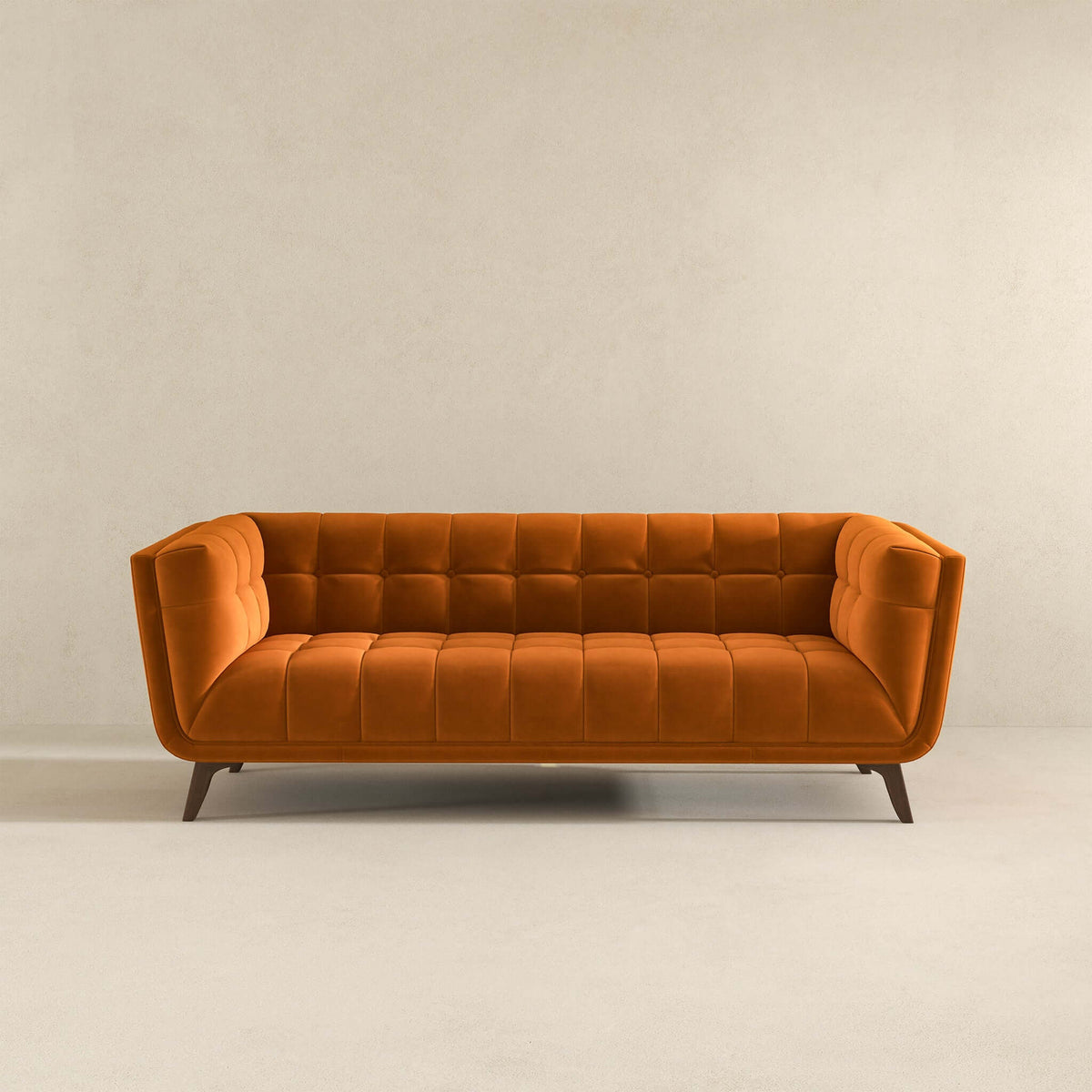 Sofá grande Addison de terciopelo color naranja quemado