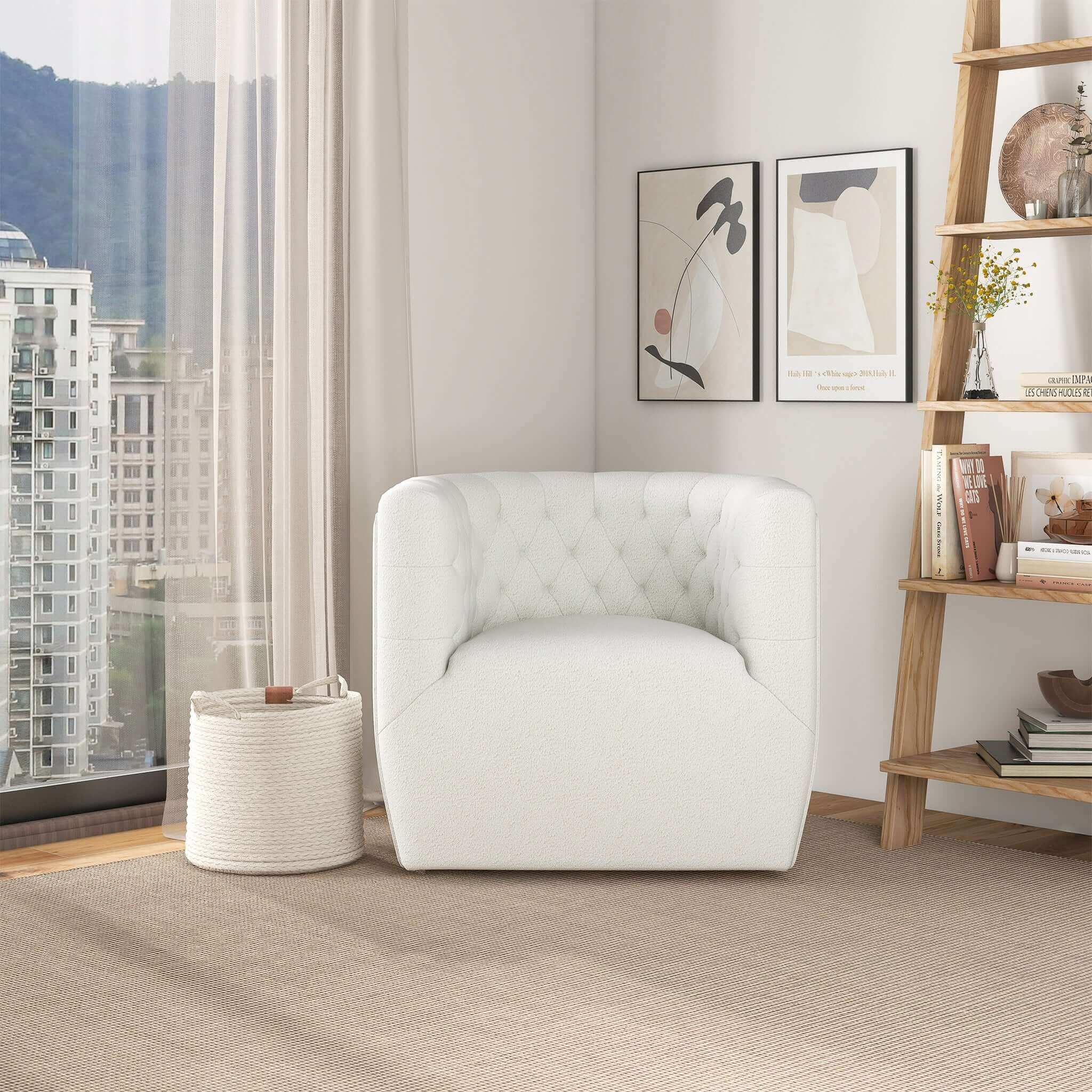 Silla giratoria Delaney color crema Boucle