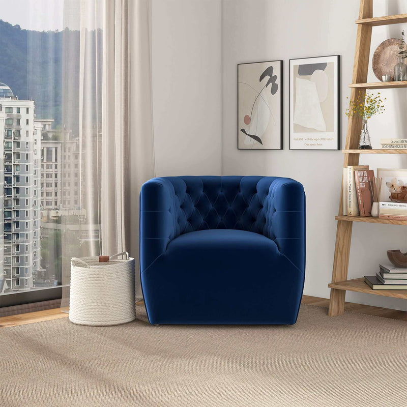 Silla giratoria Delaney de terciopelo azul oscuro