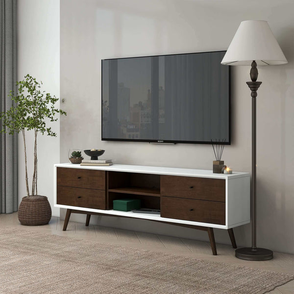 Caroline Walnut White TV Stand Up To 72
