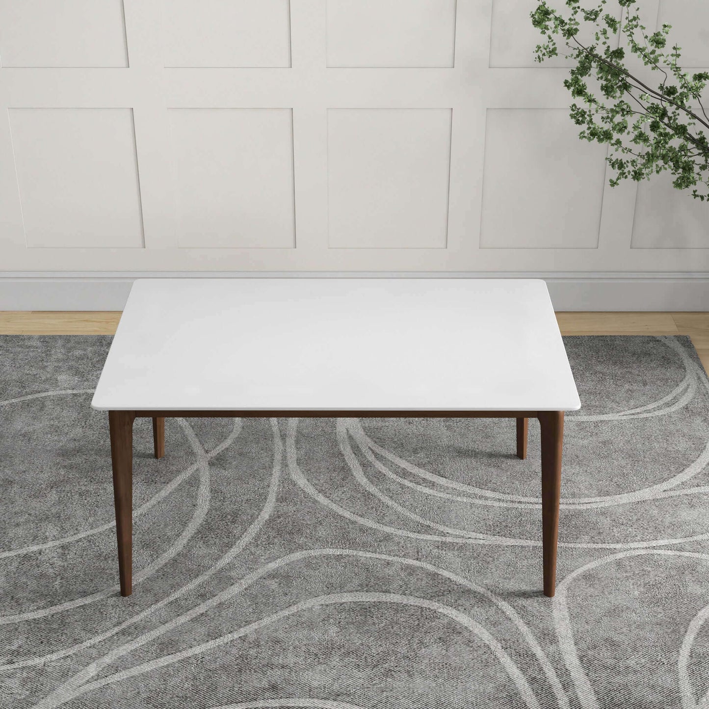 Mesa de comedor Lindsey de madera maciza con tapa blanca
