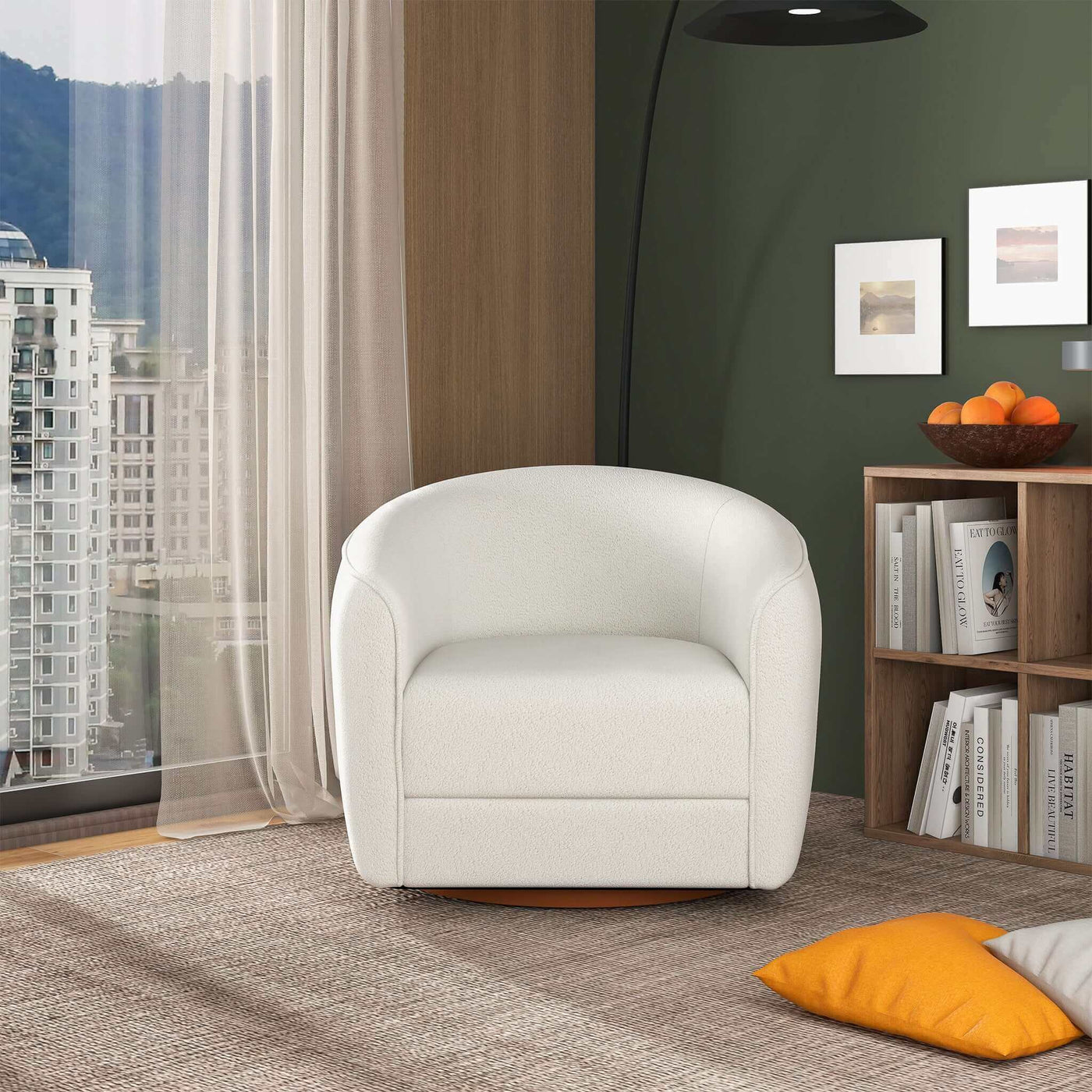 Silla giratoria Elise Mid Century Modern beige Boucle