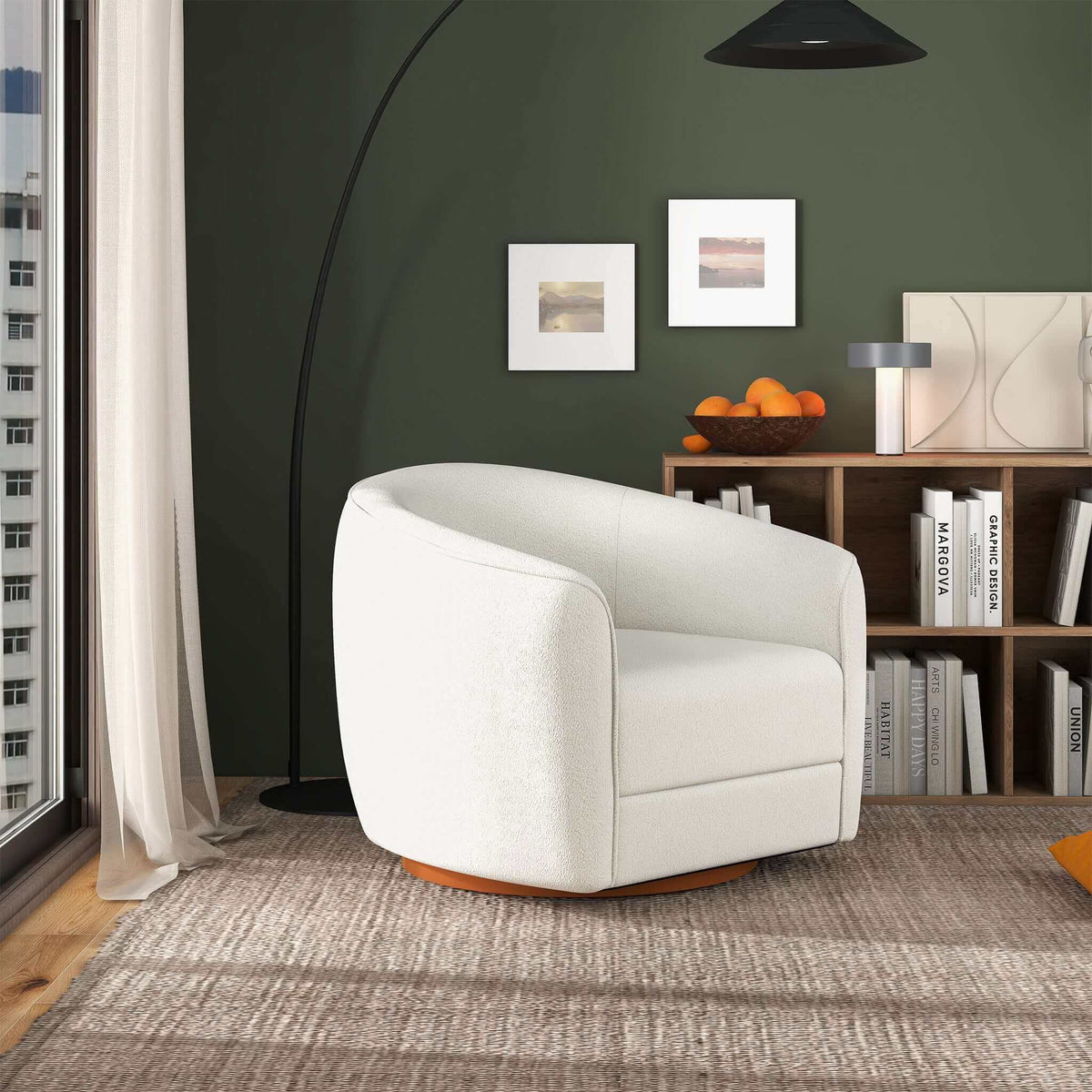 Silla giratoria Elise Mid Century Modern beige Boucle
