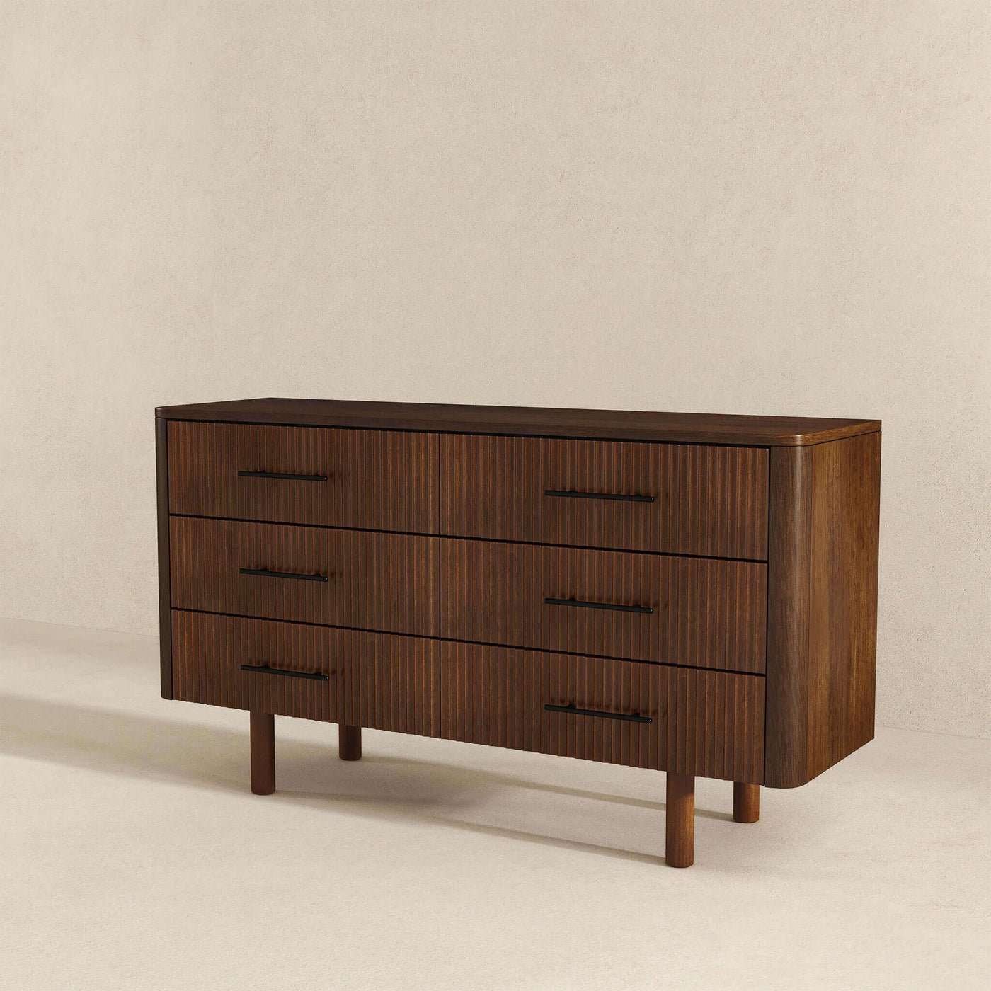 Logan Mid Century Modern Walnut Dresser With 6 Drawers – Canales Furniture