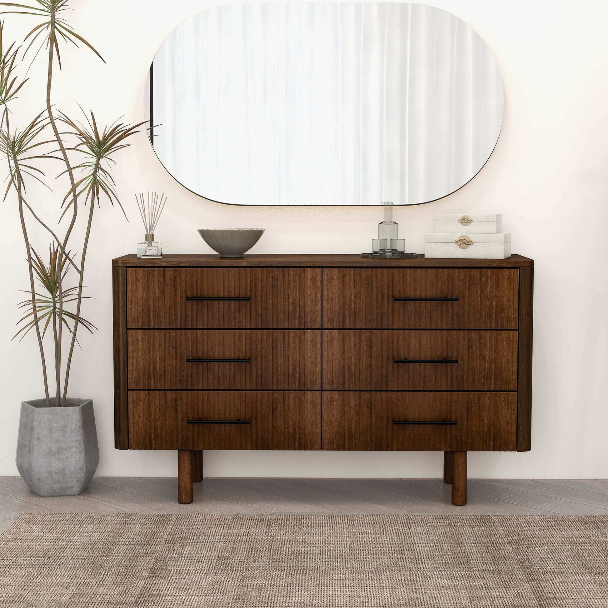 mid century modern dresser walnut Tall Modern Dresser in Walnut - Solid Wood