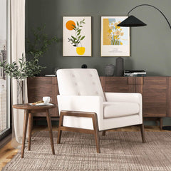 Sillón Cole de madera maciza de terciopelo beige