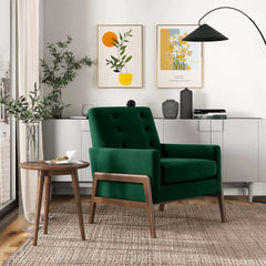 Sillón Cole de madera maciza de terciopelo verde