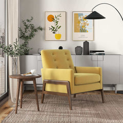 Sillón Cole de madera maciza de terciopelo amarillo oscuro