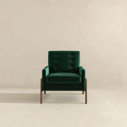 Sillón Cole de madera maciza de terciopelo verde
