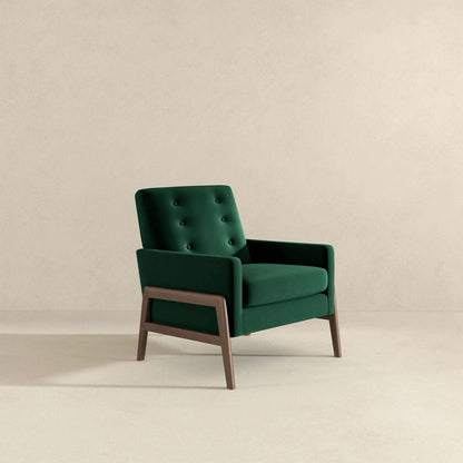 Cole  Solid Wood Green Velvet Lounge Chair