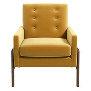 Sillón Cole de madera maciza de terciopelo amarillo oscuro