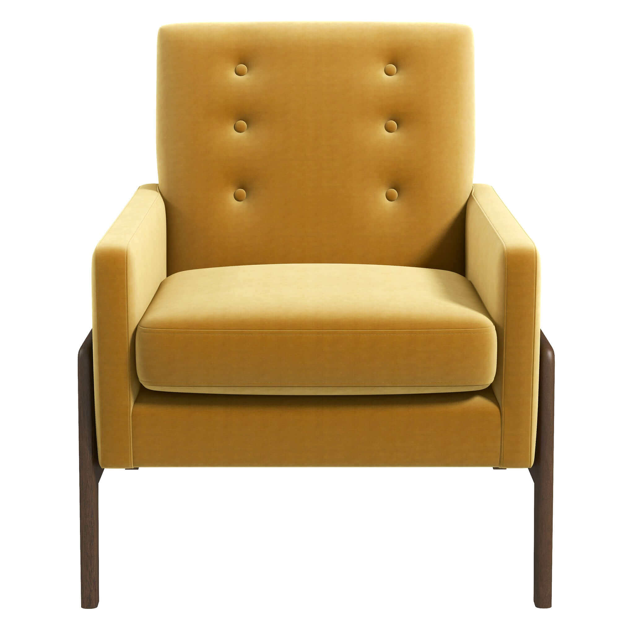 Sillón Cole de madera maciza de terciopelo amarillo oscuro