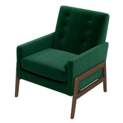 Sillón Cole de madera maciza de terciopelo verde