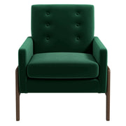Sillón Cole de madera maciza de terciopelo verde