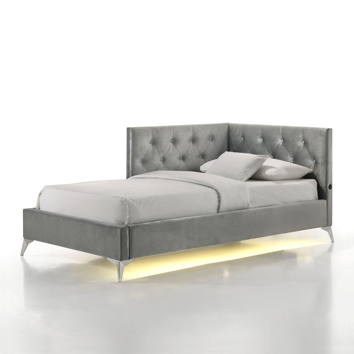 Amberley Upholstered Corner Bed with LED and USB in Grey