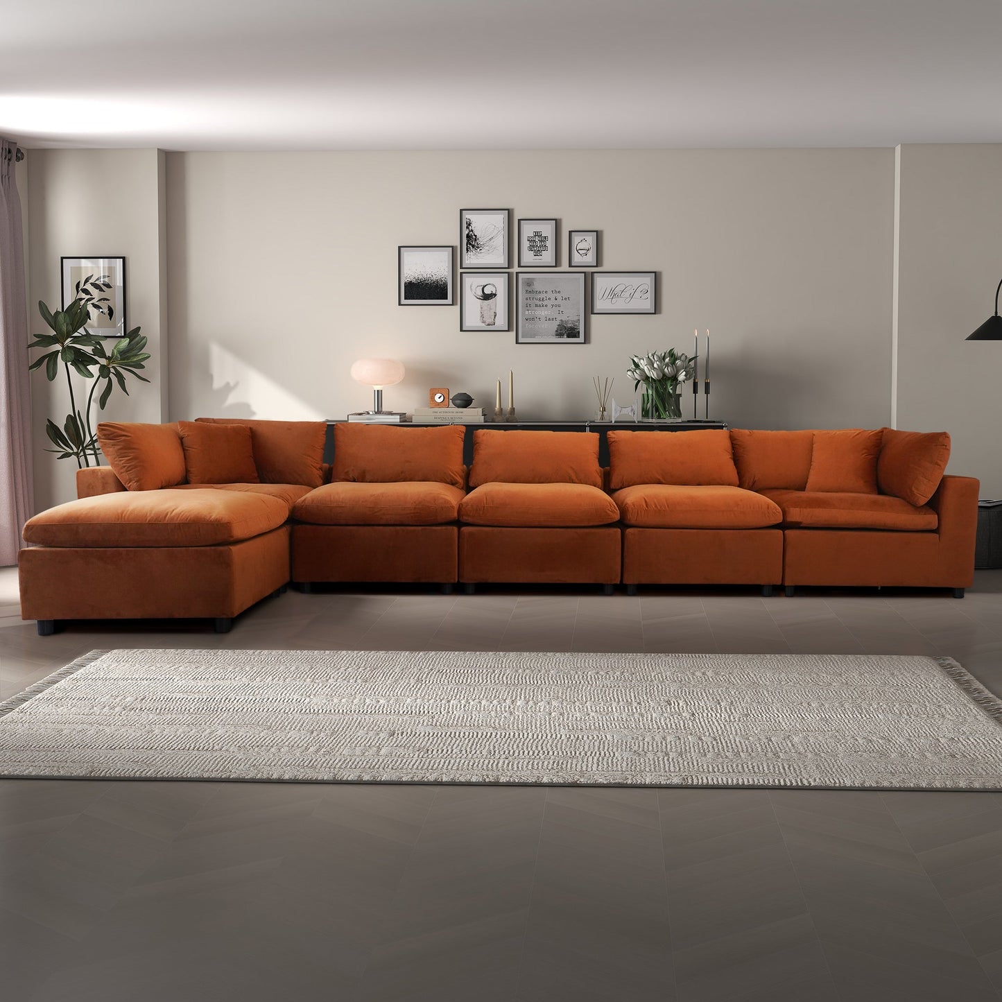 Hayward Burnt Orange Velvet Modular Sectional Sofa