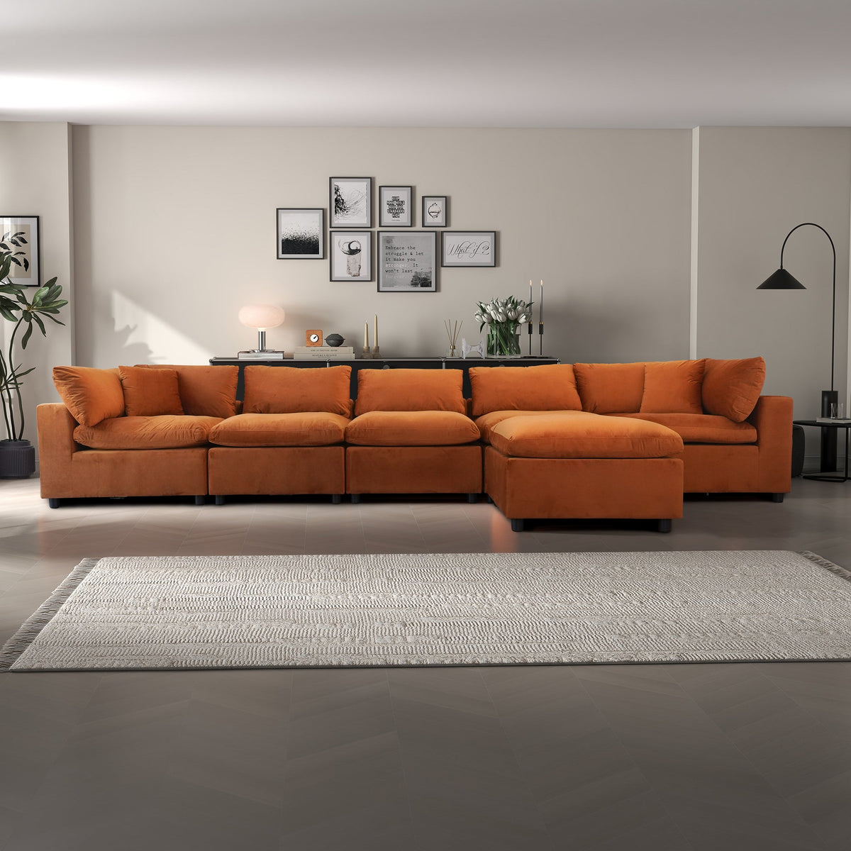 Sofá modular seccional de terciopelo naranja quemado Hayward