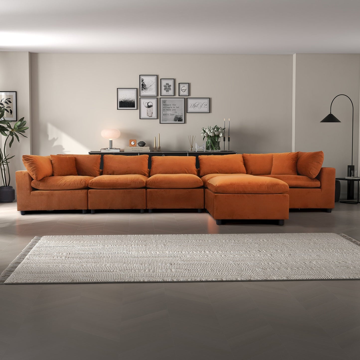 Hayward Burnt Orange Velvet Modular Sectional Sofa