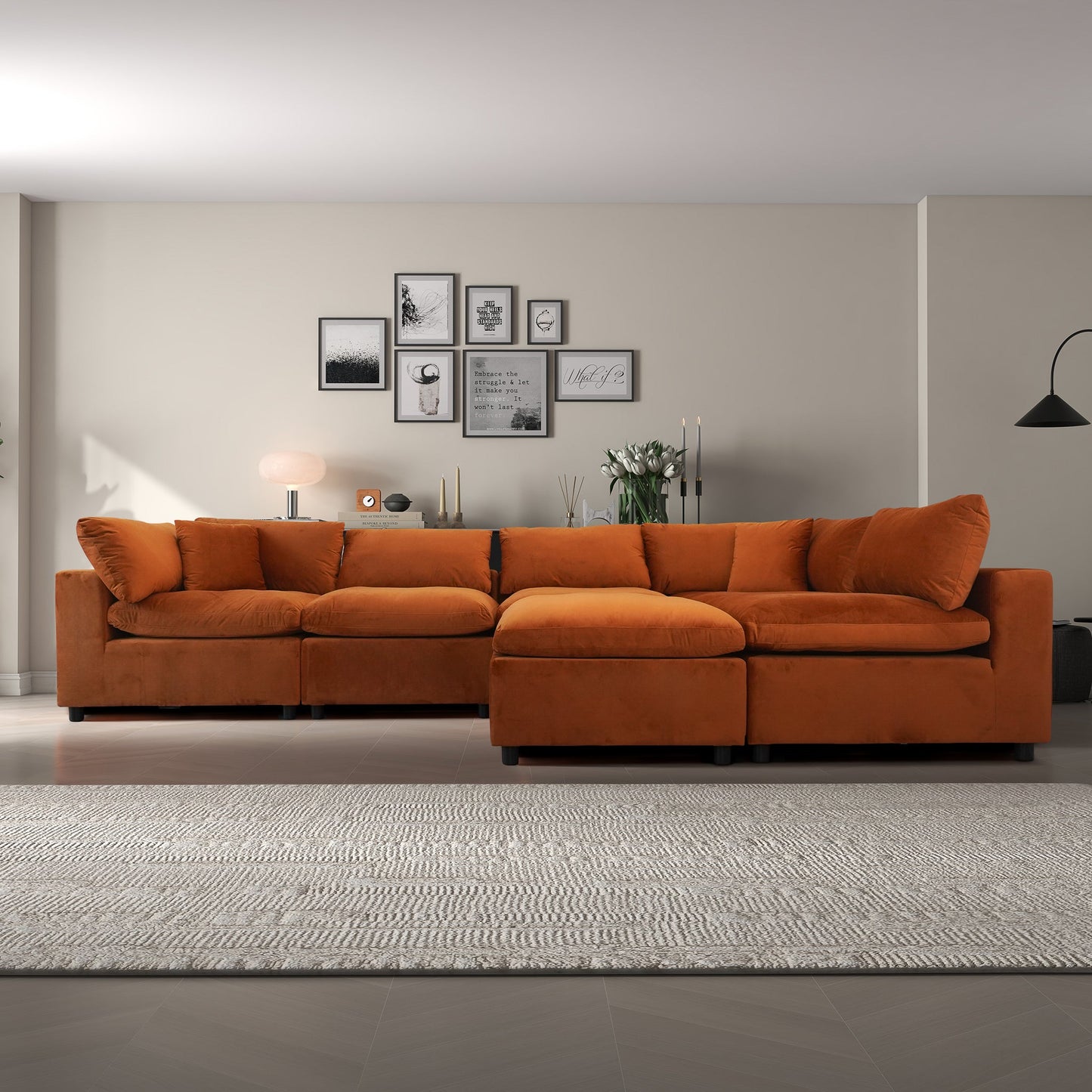 Hayward Burnt Orange Velvet Modular Sectional Sofa