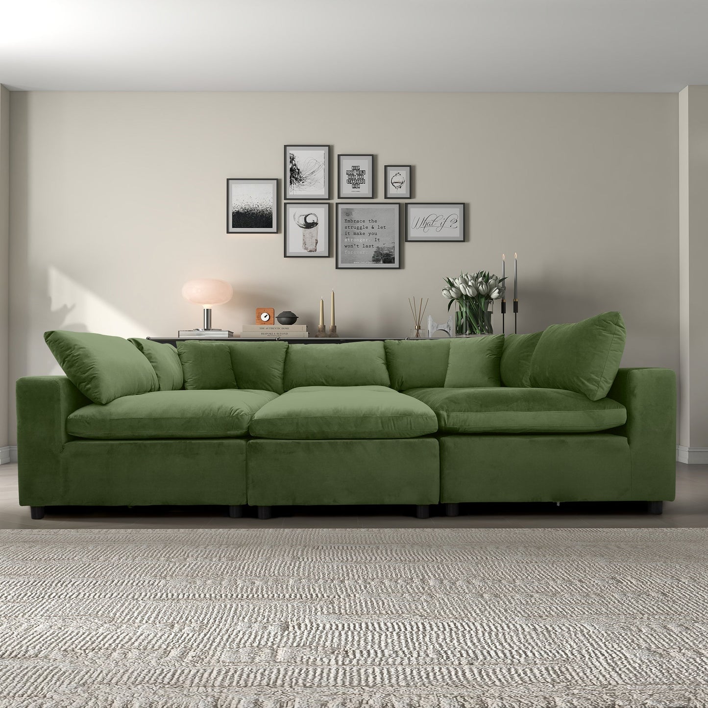 Sofá modular seccional de terciopelo verde oliva Hayward