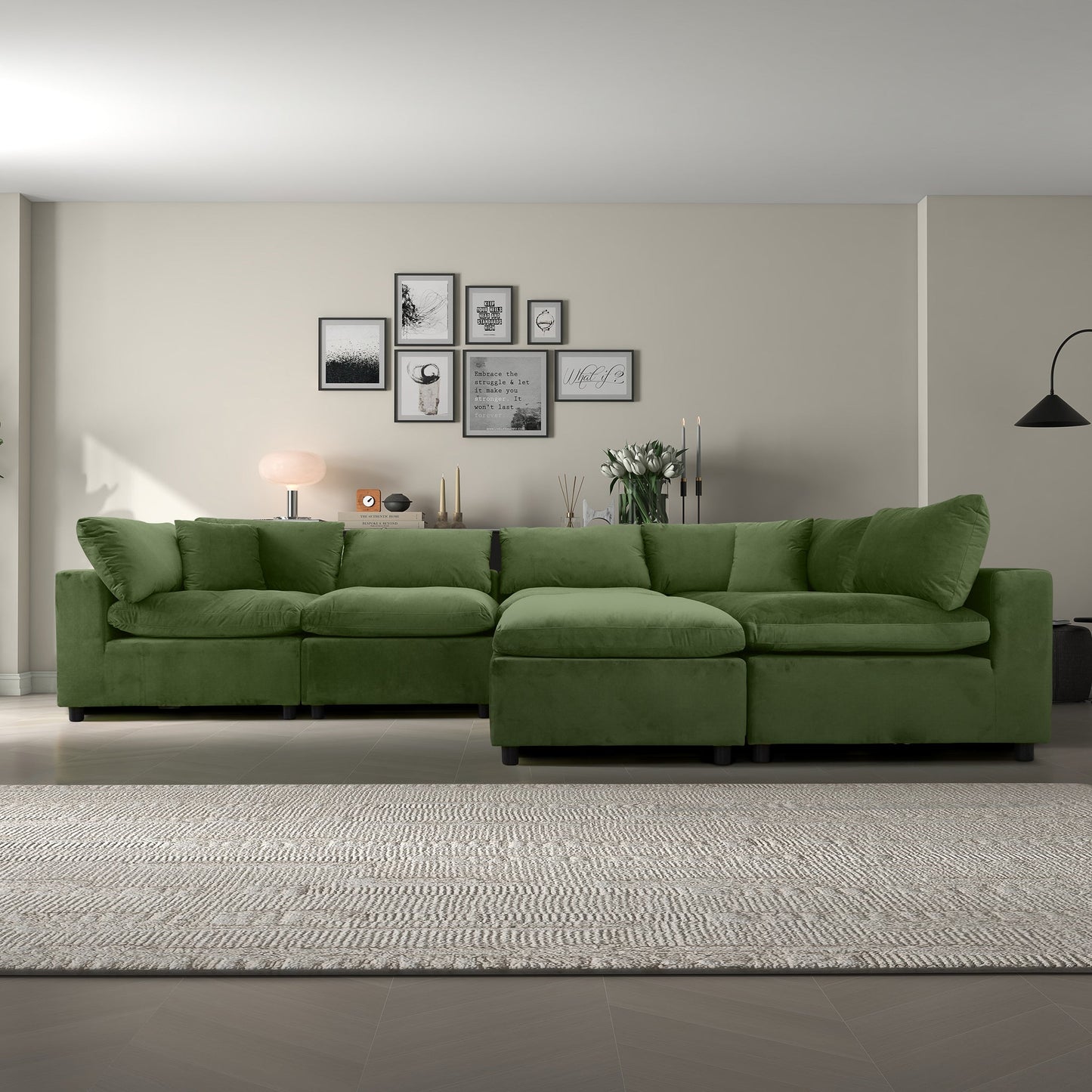 Sofá modular seccional de terciopelo verde oliva Hayward