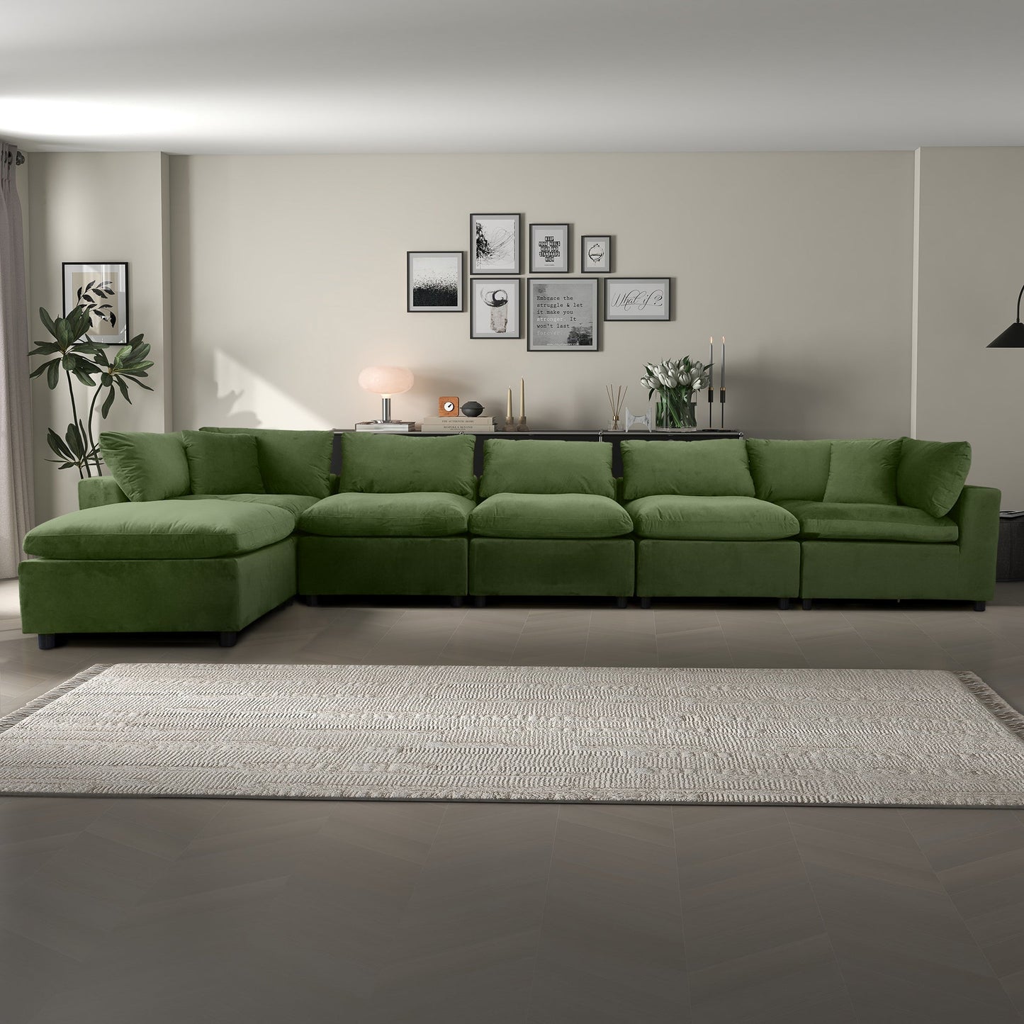 Sofá modular seccional de terciopelo verde oliva Hayward