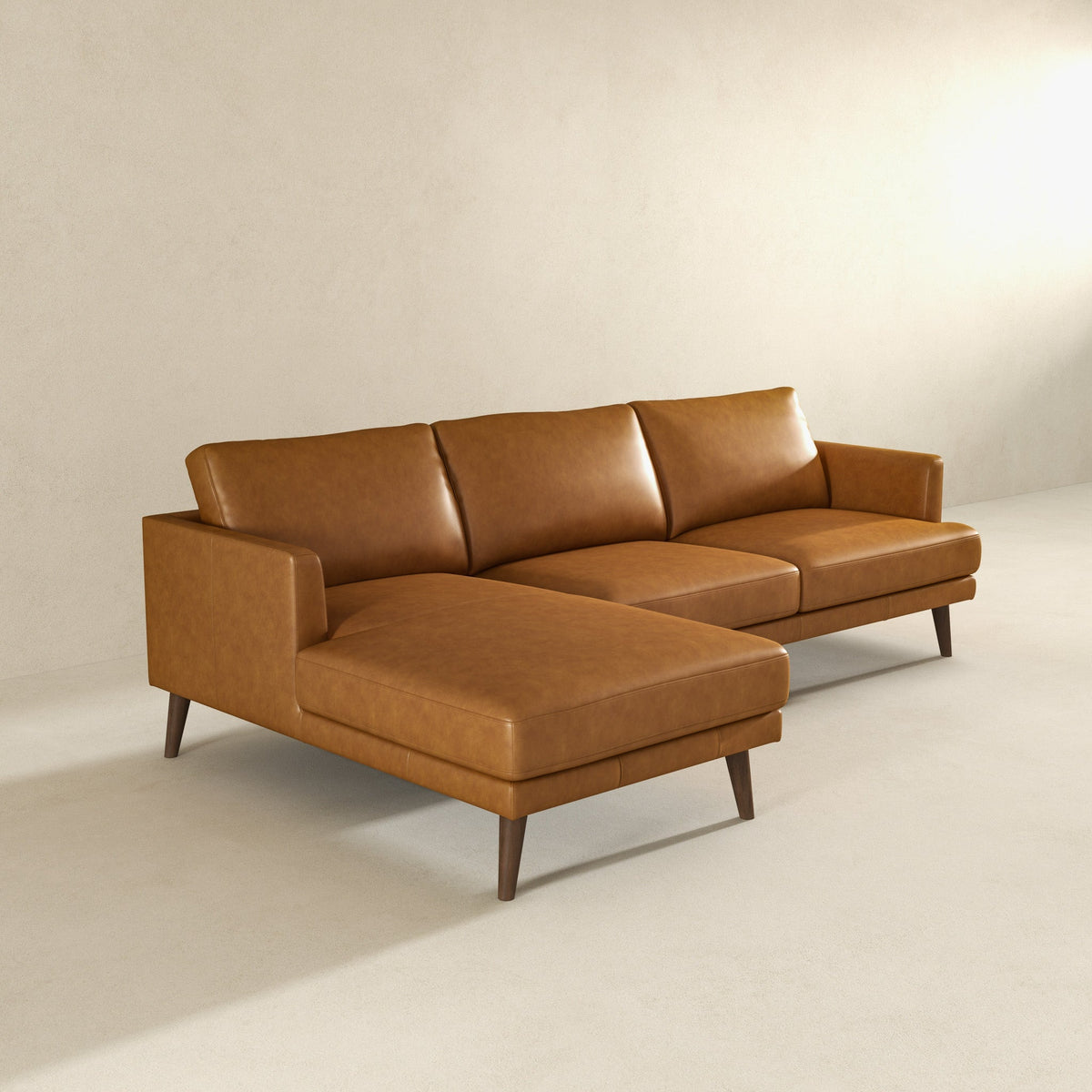 Lore  L-Shaped Genuine Leather Sectional In Tan Left Facing