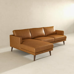Lore  L-Shaped Genuine Leather Sectional In Tan Left Facing