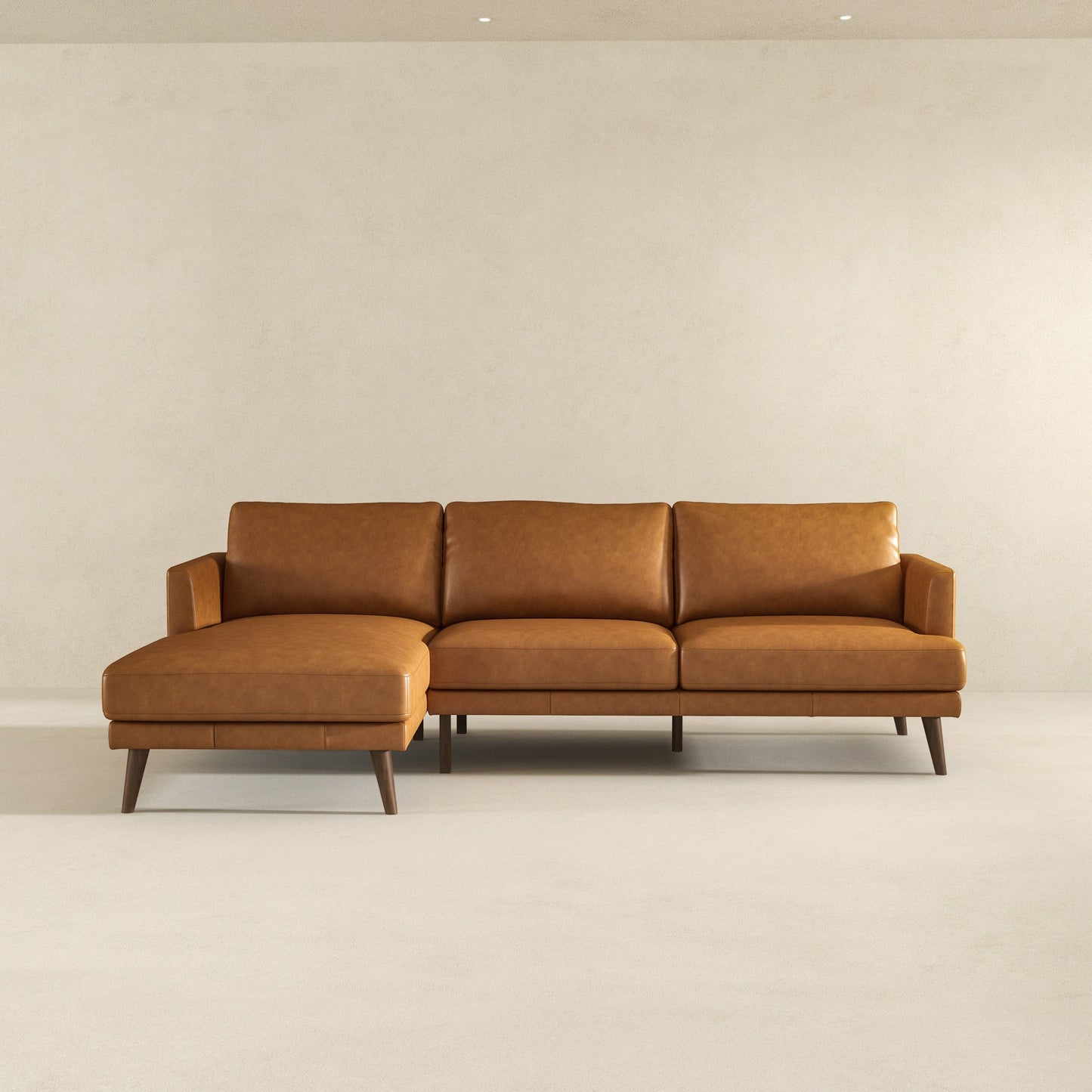 Lore  L-Shaped Genuine Leather Sectional In Tan Left Facing