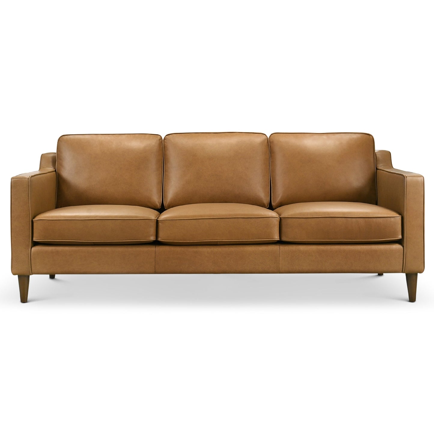 Cooper Mid Century Modern Tan Leather Sofa