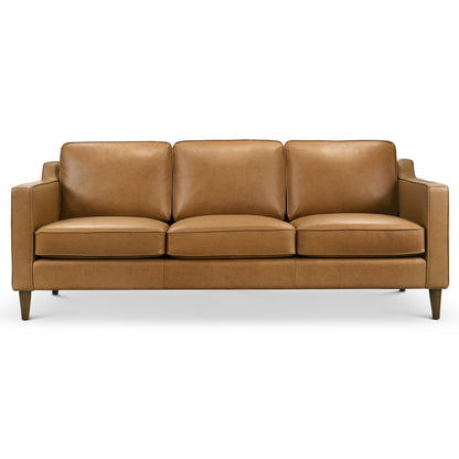 Cooper Mid Century Modern Tan Leather Sofa
