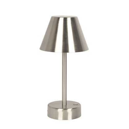 Lámpara de mesa LED recargable Elegance, níquel cepillado, interruptor táctil LED