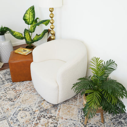 Mina White Boucle Swivel Chair