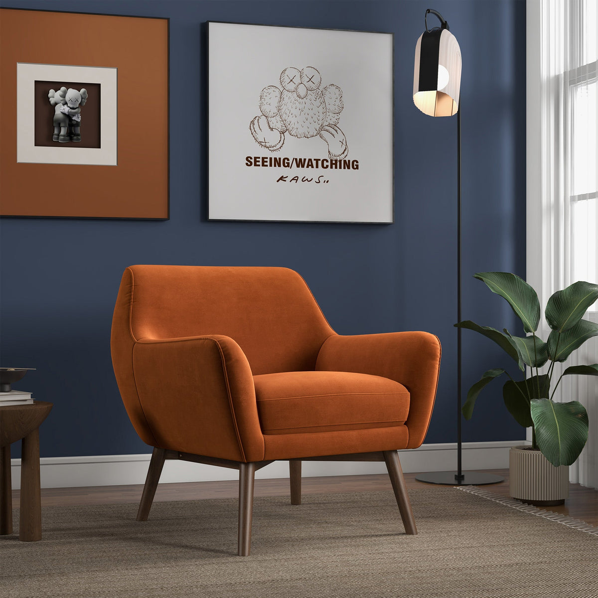 Sillón de terciopelo naranja quemado Panom