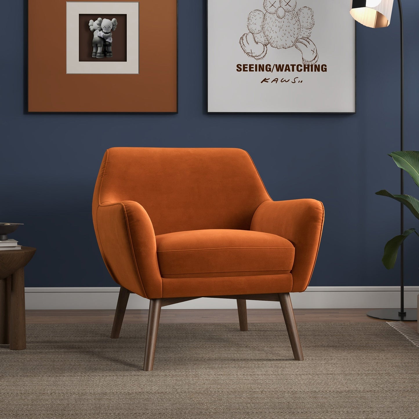 Sillón de terciopelo naranja quemado Panom