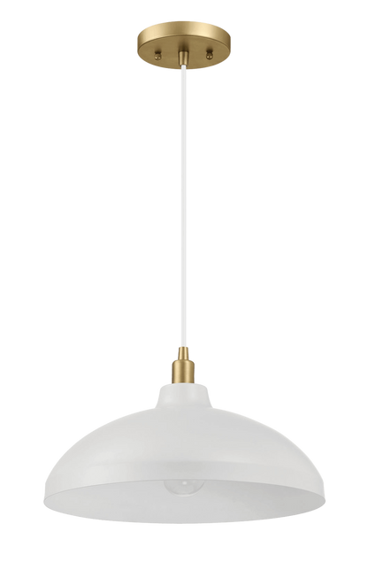 Astral Single Light White Pendant Lamp with Golder Brass Finish for Entrance Kitchen Island 14"D × 8"H